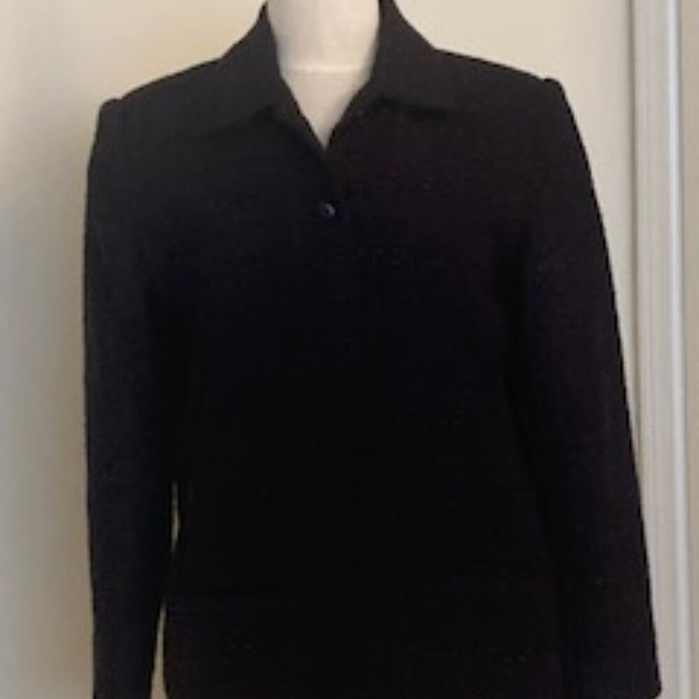 SAG HARBOR Black Wool/blend Jacket, Size 12, 5 button front closure Beaded trim